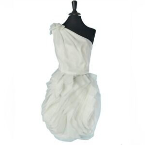 Vera Wang White One Shoulder Wedding Dress Ruffle Ivory Size 8